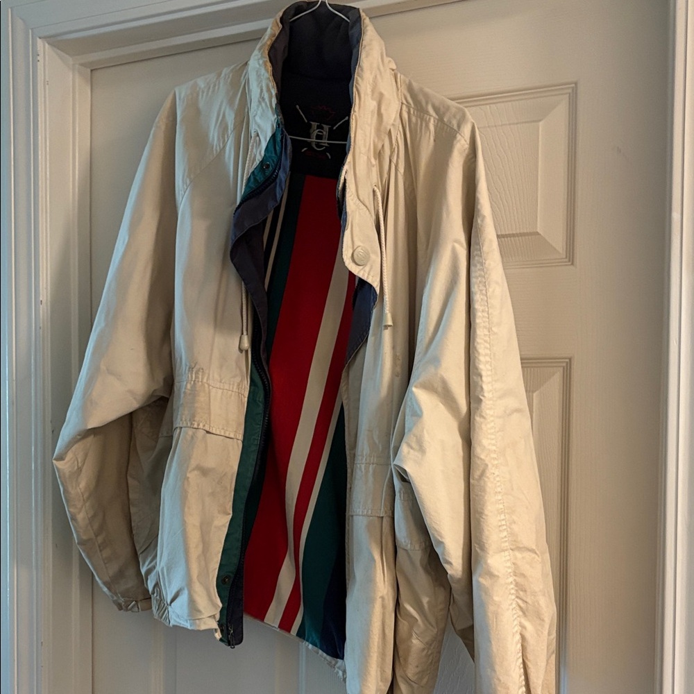 Men's Beige Windbreaker Jacket with hidden hood